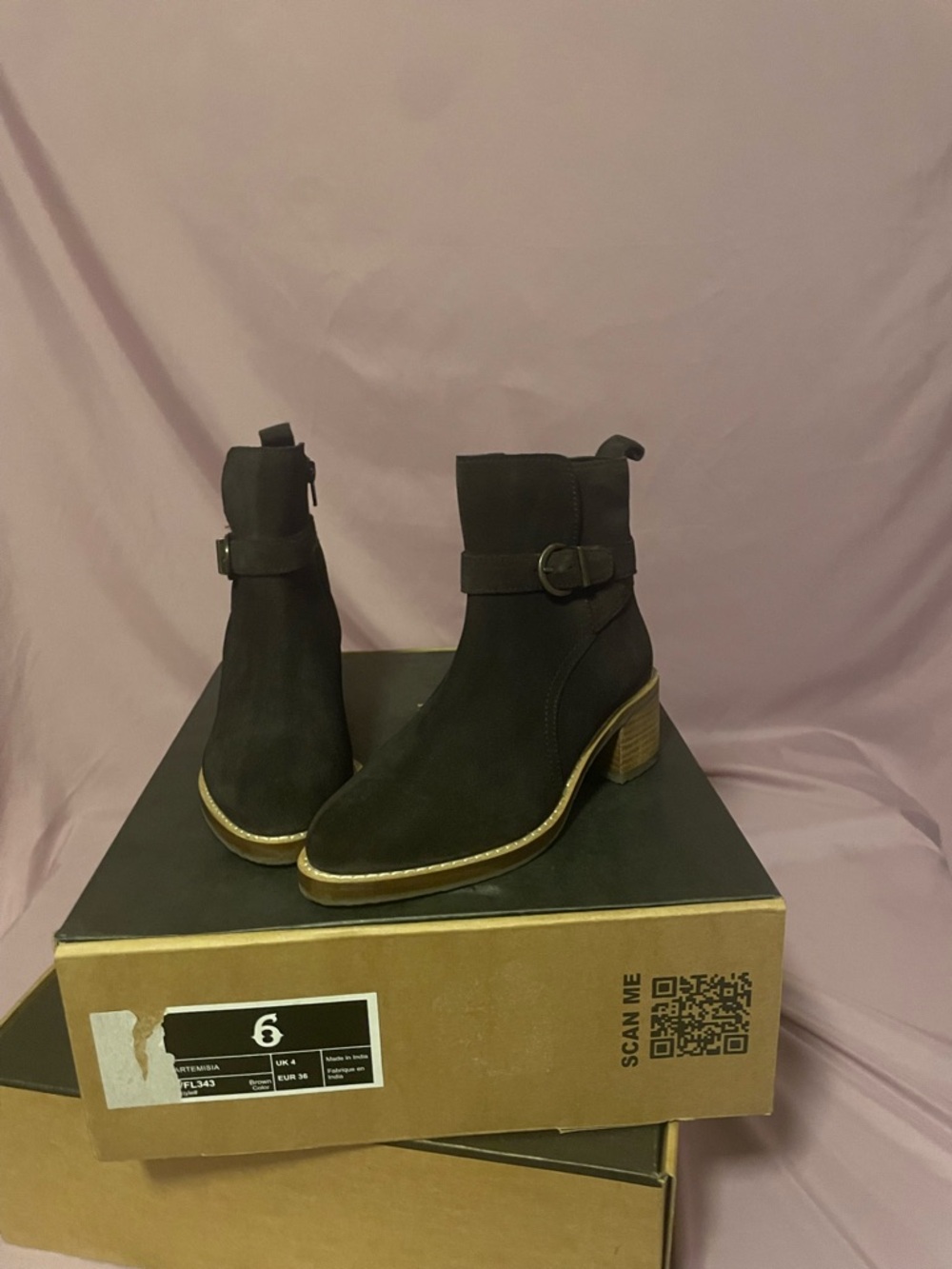 Women's black Suede Ankle Booties with Buckle Strap new in box